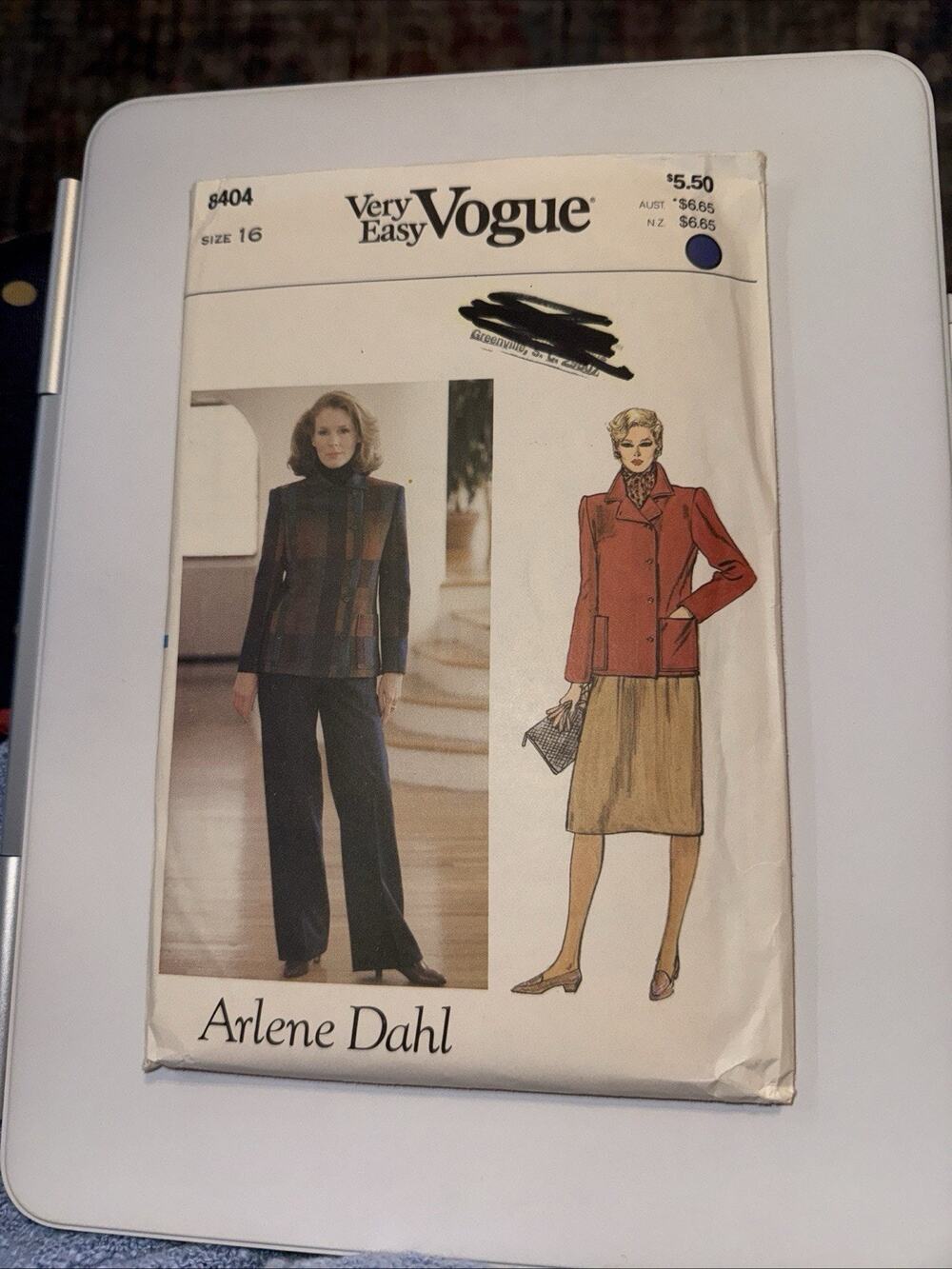 Vogue 8404 Arlene Dahl Sewing Pattern Size 16 Misses Jacket Skirt Pants Uncut
